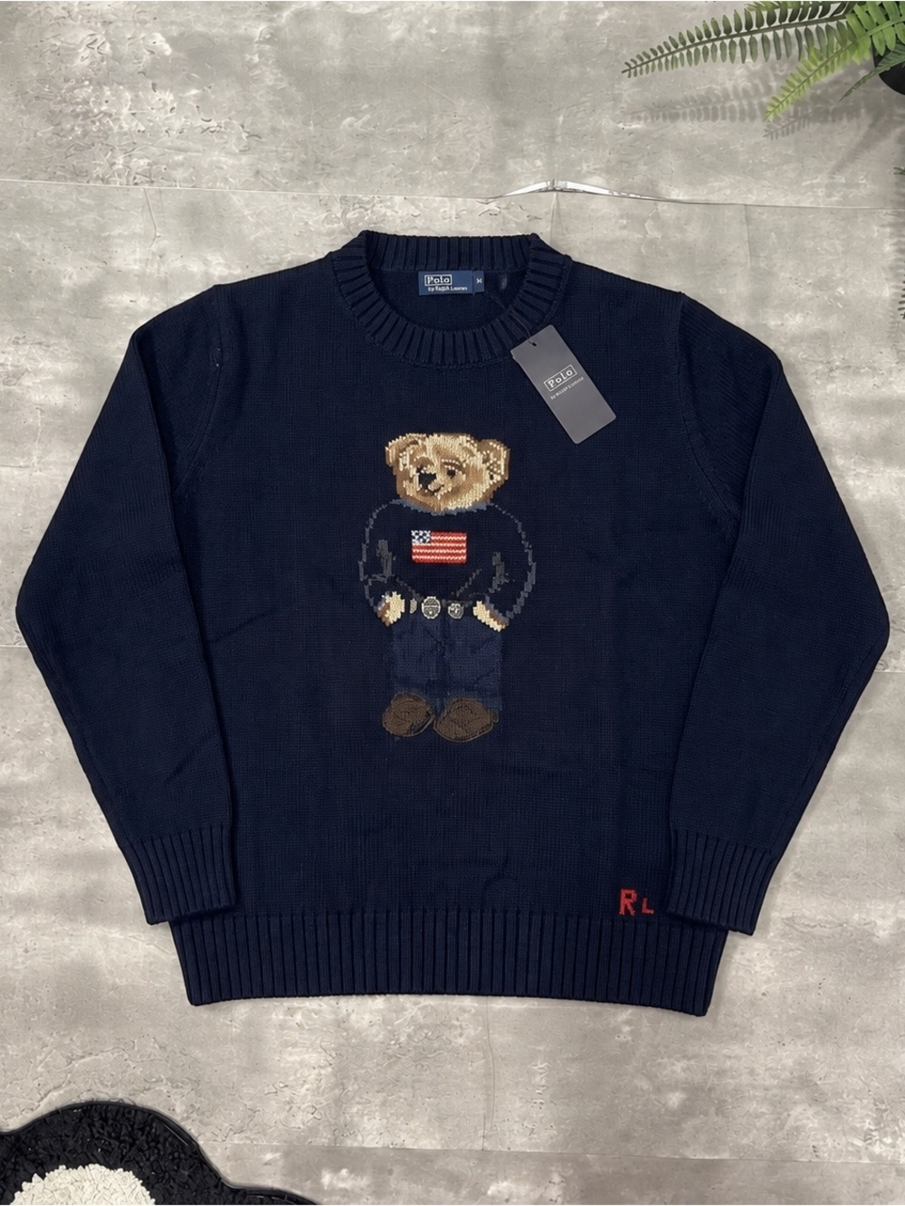Polo Ralph Lauren Polo Bear Navy Knit Sweater Womens Medium M American Flag BNWT